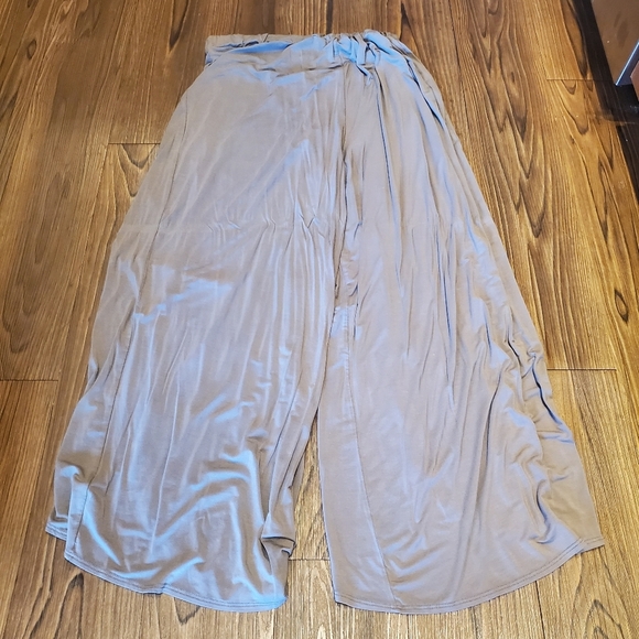 Entro Wide Leg Split Leg Pants Taupe Tan High Rise Boho Beach Neutral Stretch L - Picture 4 of 7